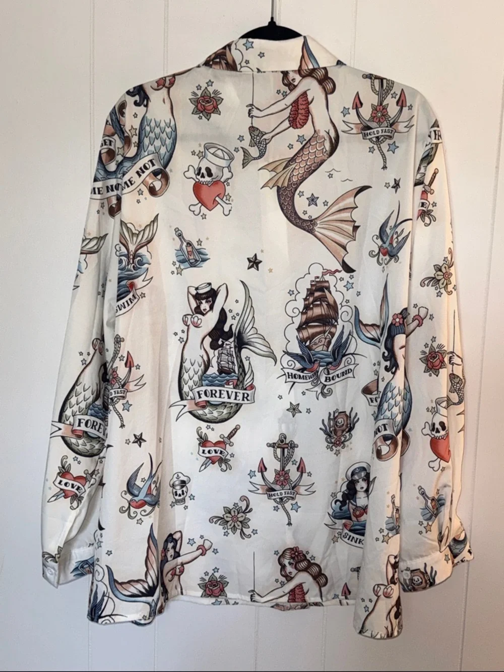 Vintage-Inspired Tattoo Mermaid Print Unisex Button-Up Shirt Size 3X Runs Small - Picture 2 of 13